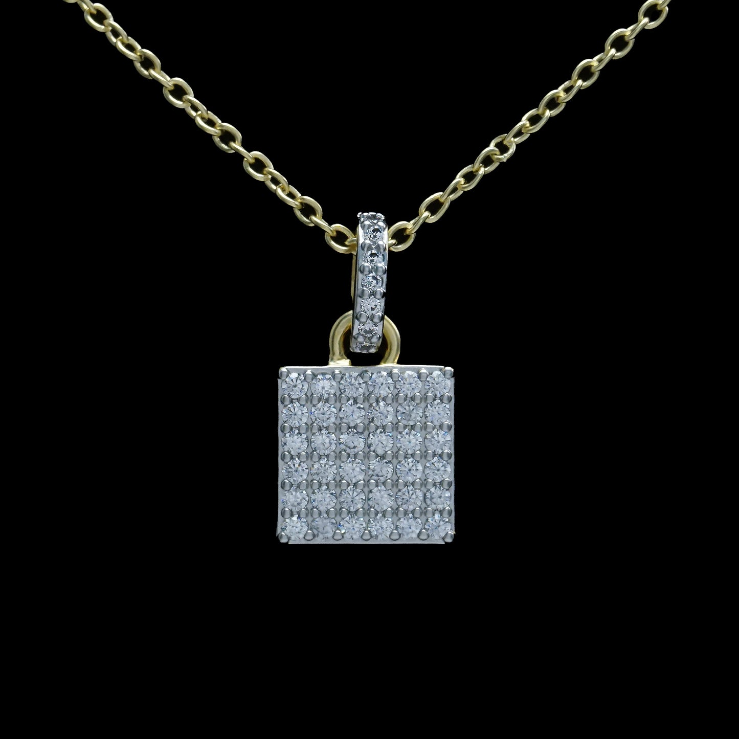 Gold & Silver Necklace w Pave Square