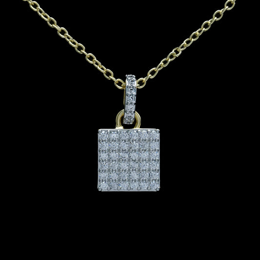 Gold & Silver Necklace w Pave Square