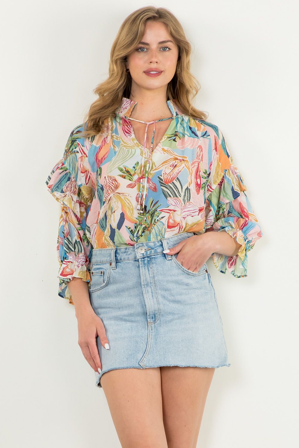 Bishop Sleeve Botanical Print Top