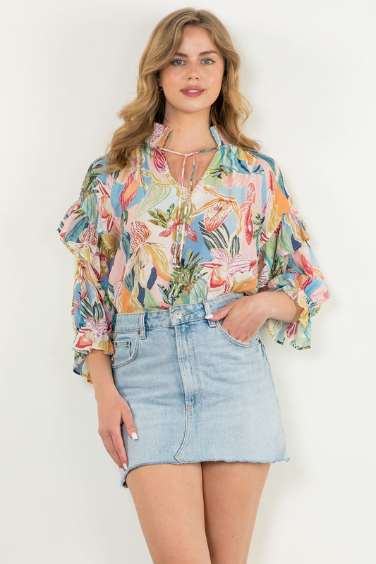 Bishop Sleeve Botanical Print Top
