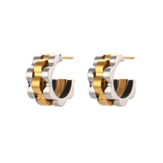 Two-Tone Braided Huggie Earrings 18k Gold and Silver Non-Tarnish