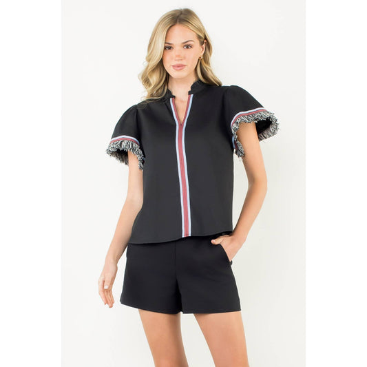 Fringe Detail Short Sleeve Top