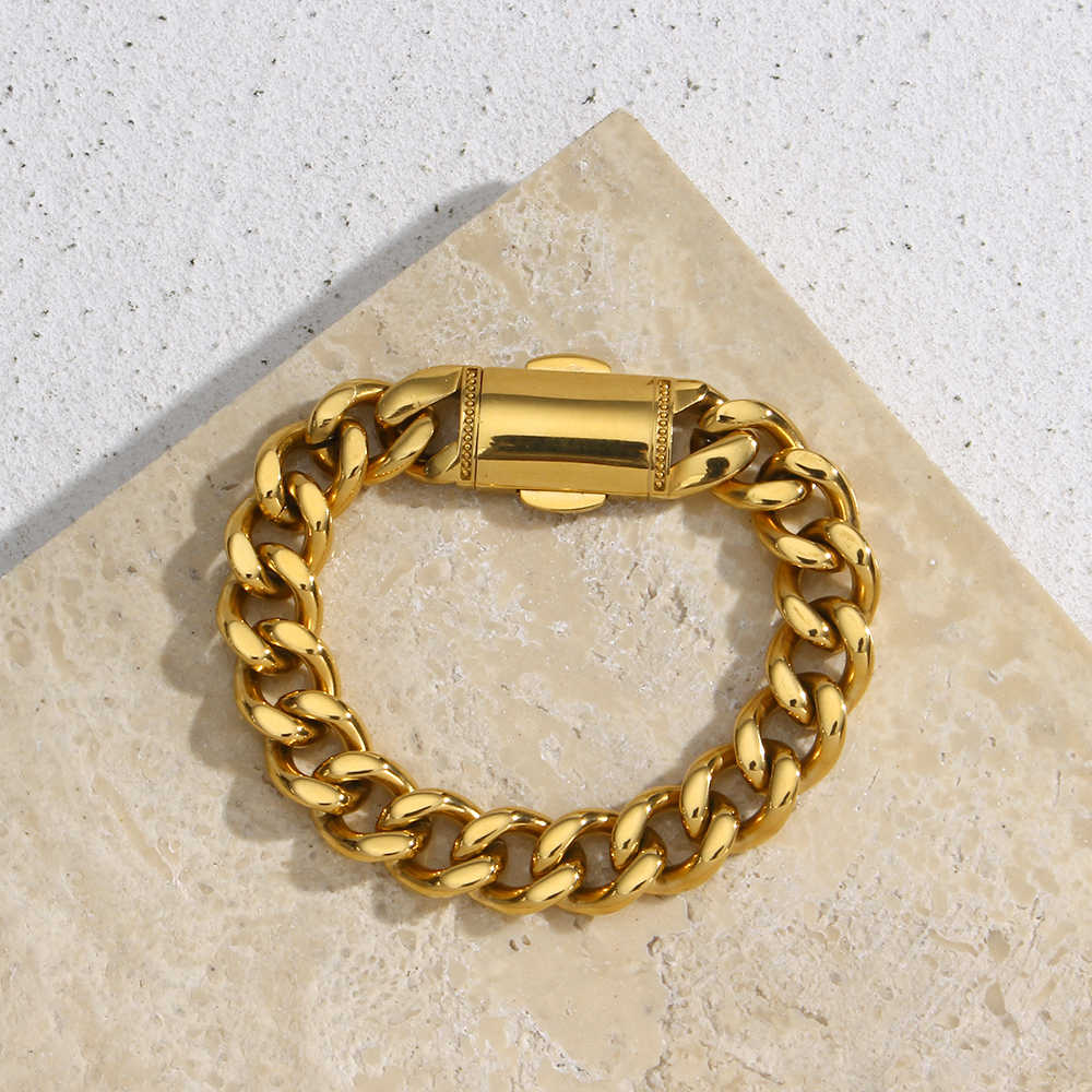 Gold Curb Chain Bracelet 18K Gold-Plated Non-Tarnish