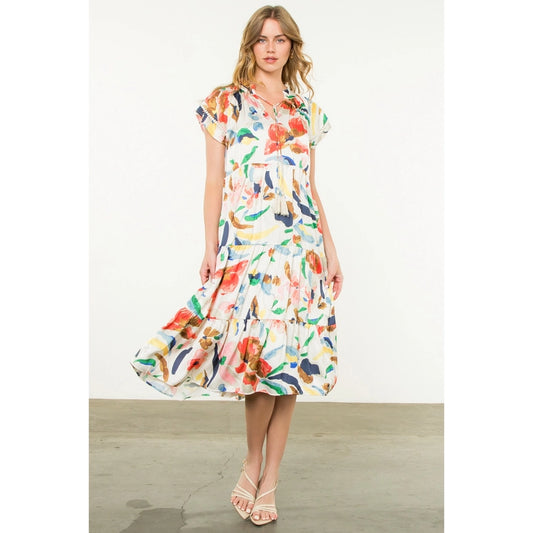 Flutter Sleeve Tiered Floral Dress