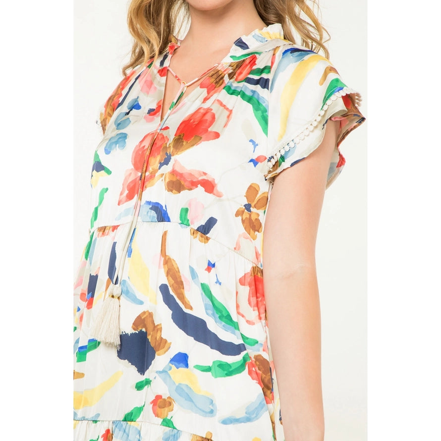 Flutter Sleeve Tiered Floral Dress